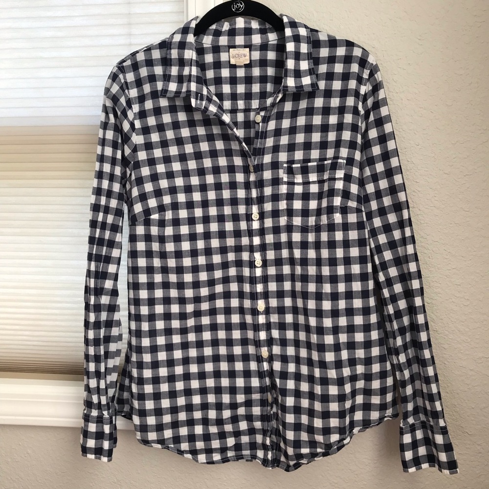J Crew Navy Gingham Shirt